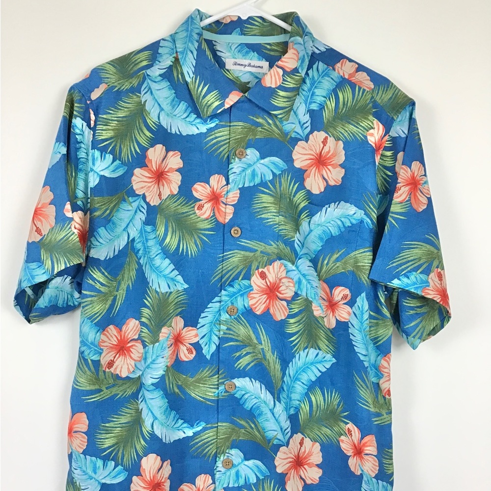 Tommy Bahama Brighton Bloom SBlue Allure Short Sleeve Size M